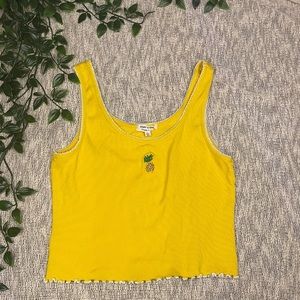 Yellow pineapple Crop Top w scalloped edges